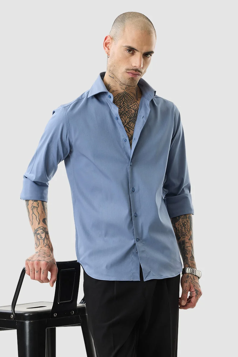 سنيتش Blue Solid Slim Fit Luxe Shirt